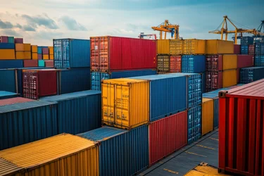 Gestapelte Schiffscontainer in der Hafenlogistik und im globalen Handel